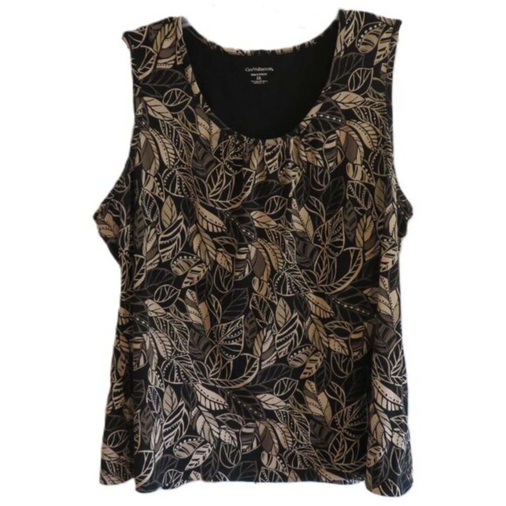 Croft & Barrow Tan and Black Leaf Print Tank Top 2X